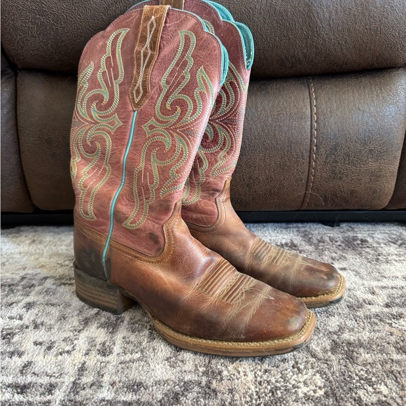Brown and Teal Ariat Western Cowboy Boots - Picture 1 of 2